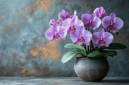 Beautiful purple orchids displayed i, a Photo by Tanuart