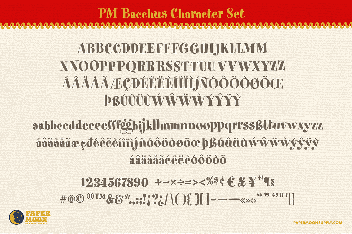 PM Bacchus Bouncy Retro Serif, a Serif Font by Paper Moon Graphic Supply (Photo 4 of 9)