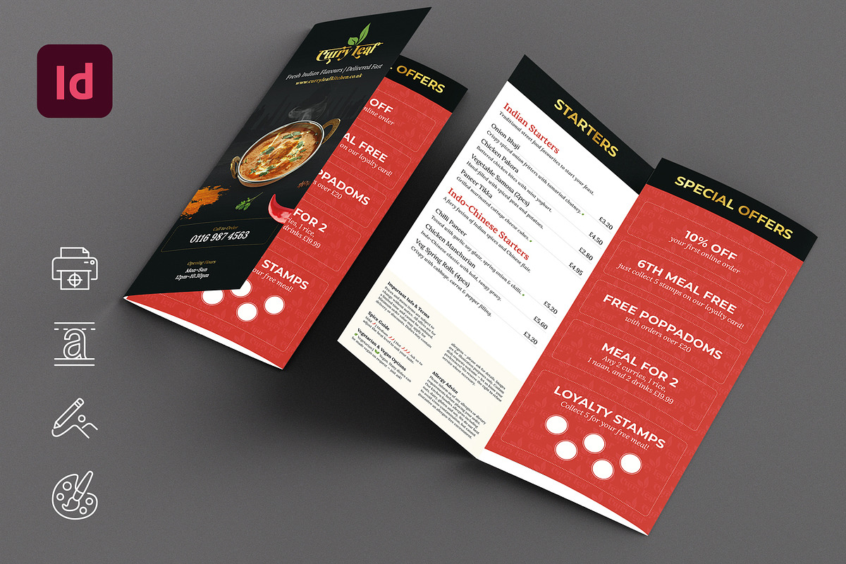 Indian Restaurant Trifold Menu | InDesign A4 Brochure Template preview 2