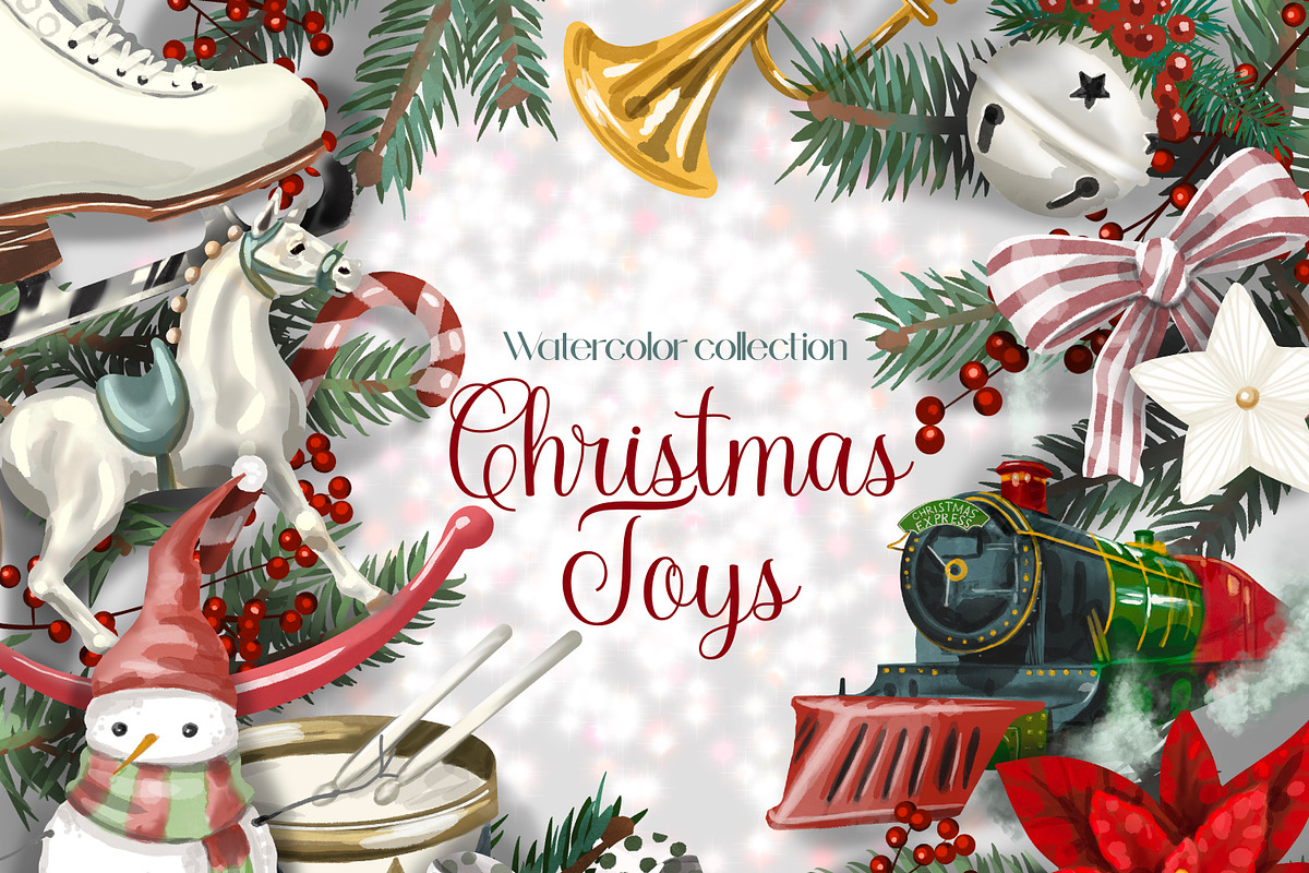 Christmas Toys Watercolor Clipart, a Decorative Illustration by NNclipart (Photo 1 of 5)
