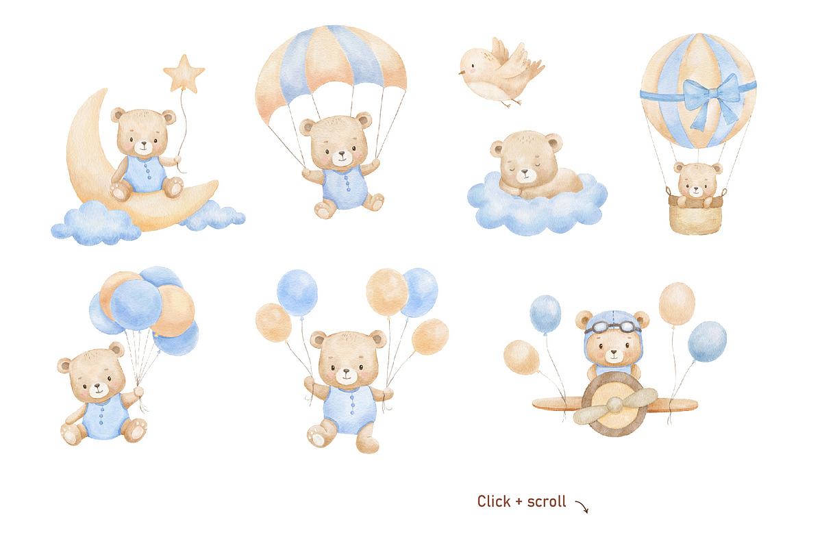 Watercolor teddy bear for nursery, an Animal Illustration by ElenaPlatovaArt (Photo 3 of 12)