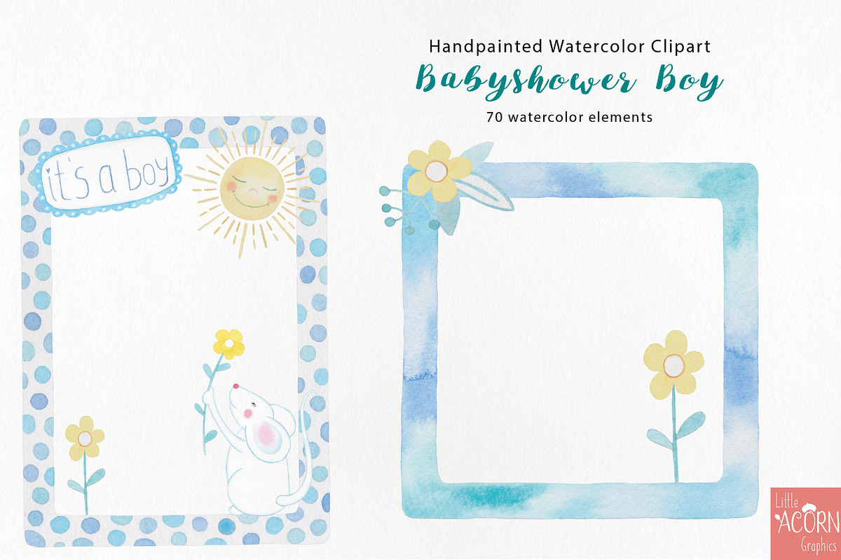 Watercolor Babyshower boy in blue, a Texture Illustration by LittleAcornGraphics (Photo 10 of 11)