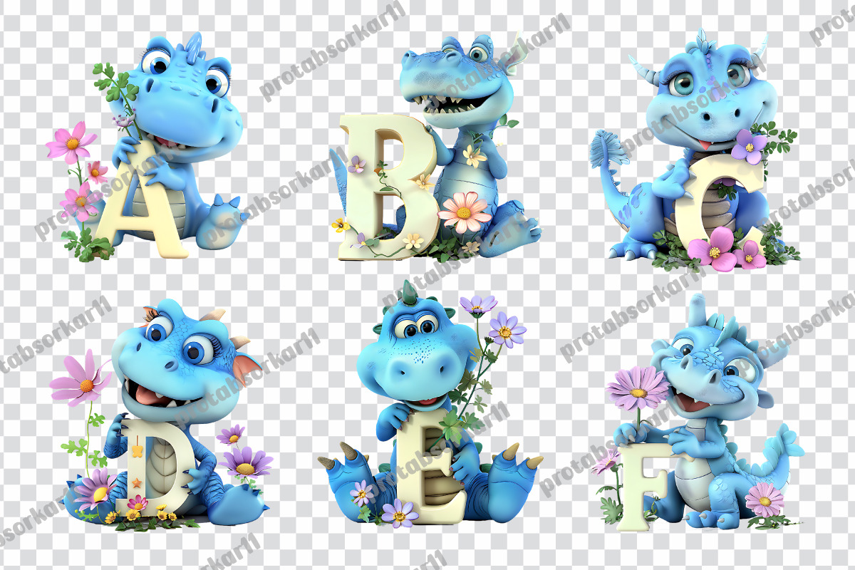 Cute Dragon Alphabet Clipart Bundle, an Object Graphic by protabsorkar11