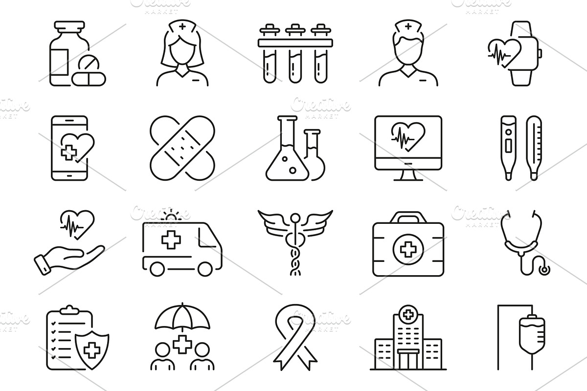 Medical Line Icon Set, an Object Illustration by Gentle Studio