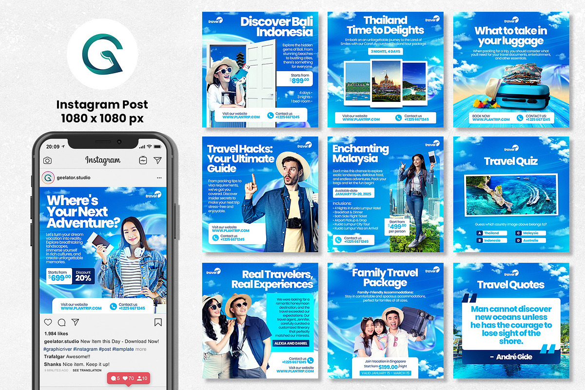 Travel Agency Social Media Template, a Social Media Template by Geelator Studio (Photo 3 of 5)