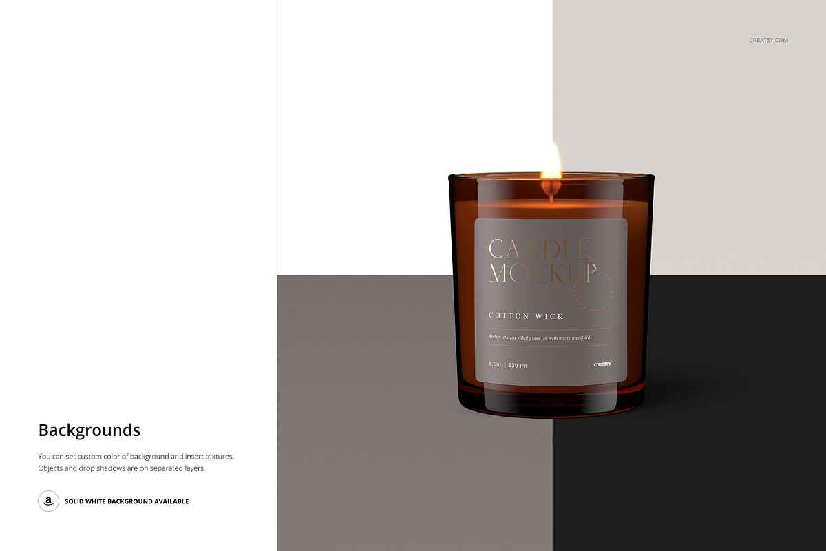8.5oz Amber Glass Jar Candle Mockup, a Household Mockup by creatsy5 (Photo 7 of 8)