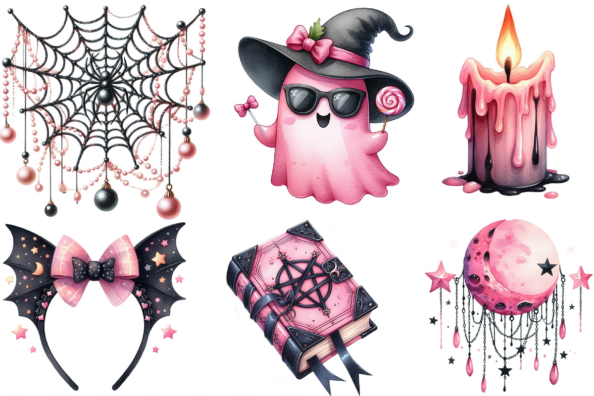 Black Pink Halloween Clipart, an Illustration by Designking (Photo 3 of 4)