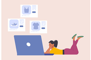 Online shopping process. Female, a Technology Illustration by LadadikArt