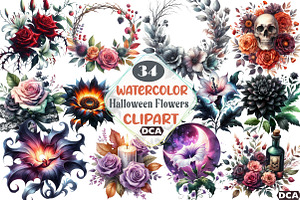 Halloween Flowers Clipart Bundle, an Illustration by DreamCafeArt