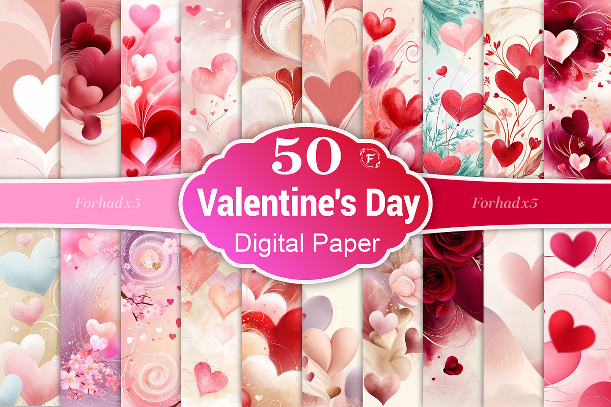 Valentine Digital Paper, a Background Graphic by Forhadx5 (Photo 1 of 13)