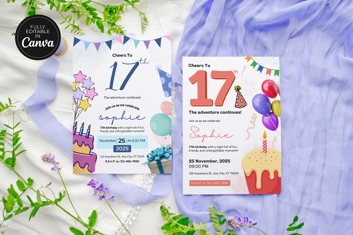 Editable 17th Birthday Invitation, an Invitation Template by Snapybiz (Photo 3 of 10)