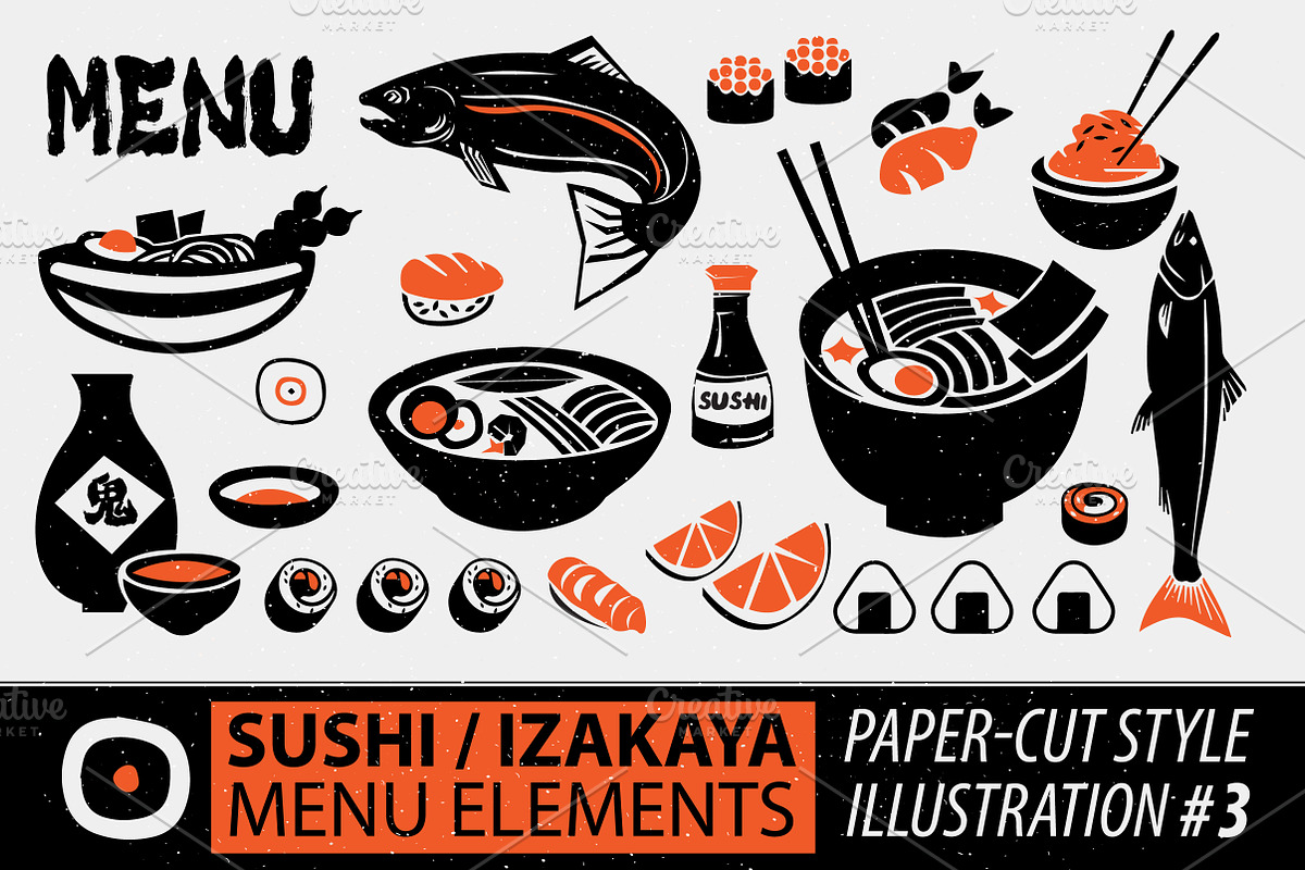 Papercut Style Sushi Elements, a Food Illustration by Astro Circo (Photo 3 of 9)