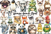 Watercolor Grumpy Animals Clipart, an Illustration by Libby Wishes (Thumbnail 1 of 6)