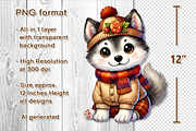 Cute Autumn Husky Dog Clipart Set, a Seasonal Illustration by V Design Creator (Thumbnail 2 of 9)
