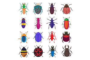 Insect Bug Icons Set, Cartoon Style