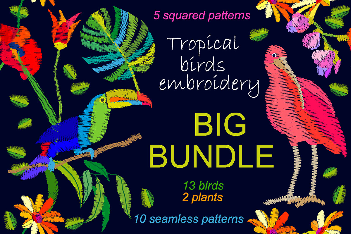 Tropical Birds. Big Embroidered Set, an Object Graphic by Svetlana Kononova (Photo 1 of 3)