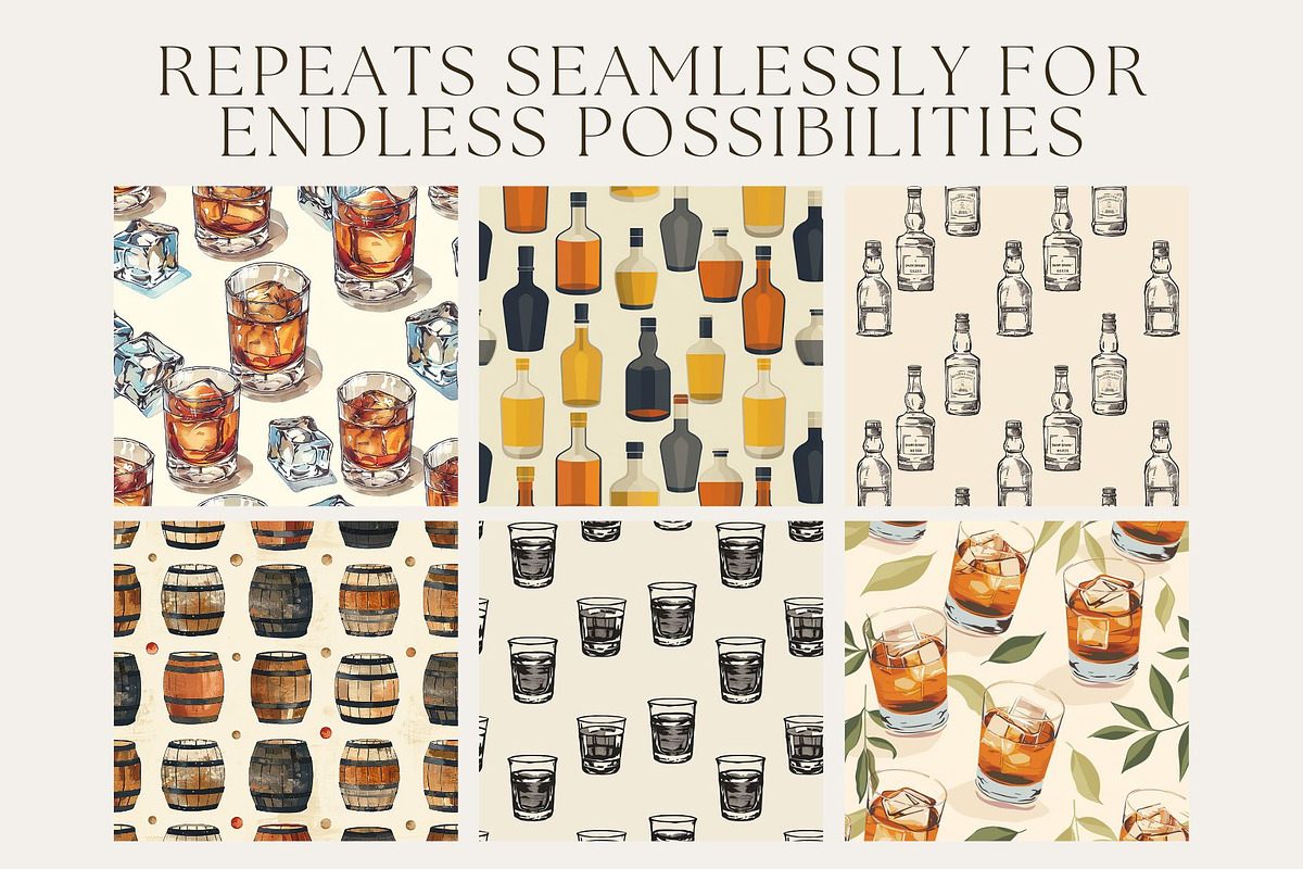 8 Whiskey Seamless Patterns, a Pattern Graphic by Inknfolly (Photo 2 of 3)