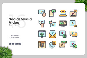 Social Media Video Colored Icons, an Icon by Upnowgraphic
