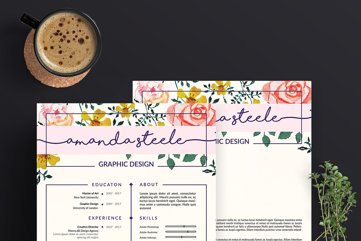Floral Resume Template/CV template N, a Templates & Theme by Showy68 Template (Photo 2 of 5)