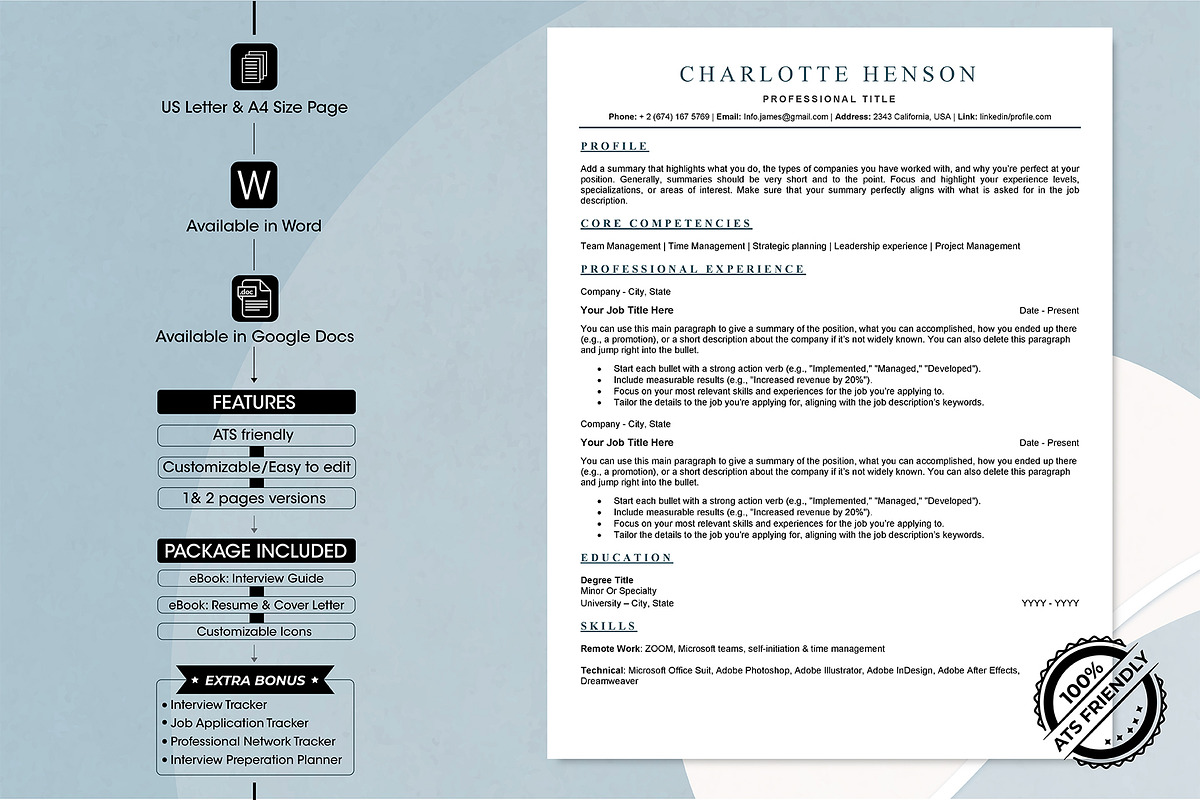 Word ATS Resume Template for Fresher, a Stationery Template by Design_Xlab (Photo 1 of 12)