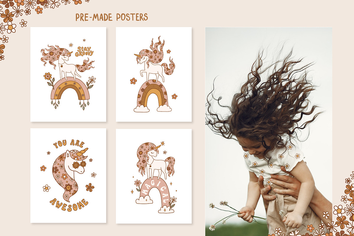 Groovy Unicorn Clipart & Patterns, an Object Illustration by NinaFedorova (Photo 6 of 8)