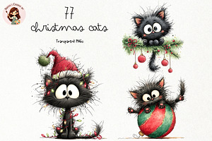 Whimsical Christmas Cats PNG, a Seasonal Illustration by Nicolle's Colorful Art