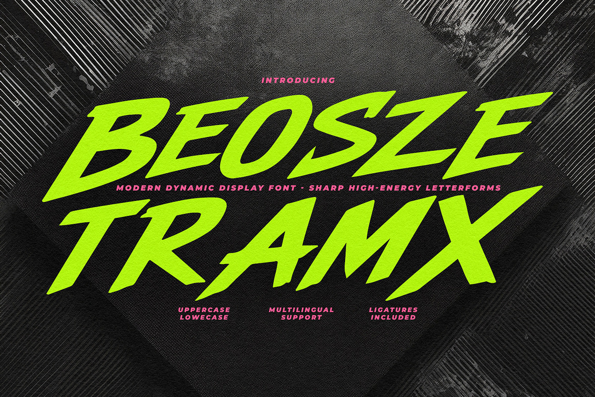 Beosze Tramx Dynamic Display Font, a Sans Serif Font by Maulana Creative (Photo 1 of 7)