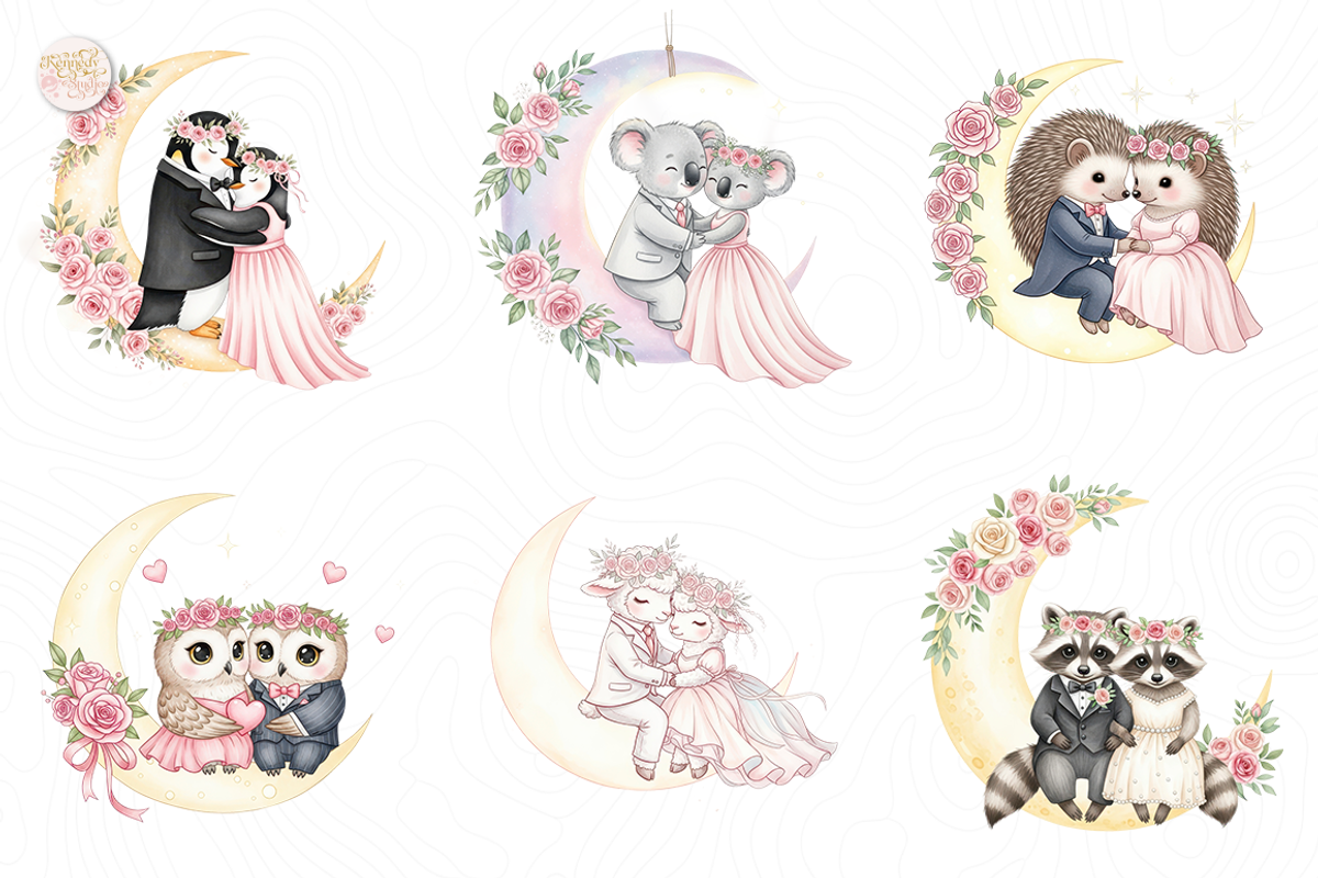 Valentine Animal on Moon PNG Clipart, an Animal Illustration by KennedyStudio (Photo 3 of 5)