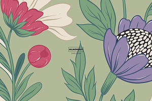 Silk Botanical Pattern And Flowers