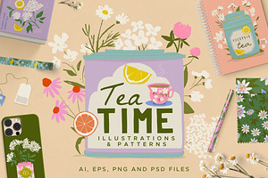 Tea Time Illustrations And Patterns