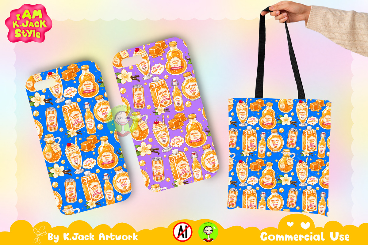 Cute Caramel Cream Soda Seamless, a Background Graphic by K.JackArtwork (Photo 4 of 8)
