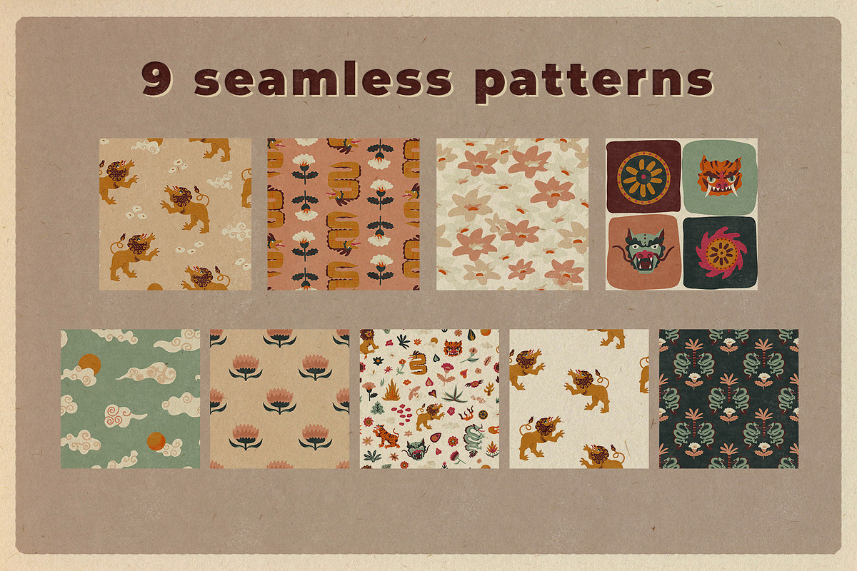 Oriental Folk clipart and patterns, an Animal Illustration by Paper Cherry (Photo 4 of 18)