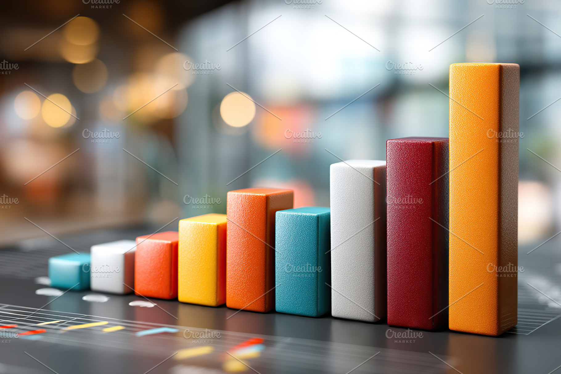 Vibrant bars graph displaying business performance over time in a modern worksp, a Photo by AlyaAnd