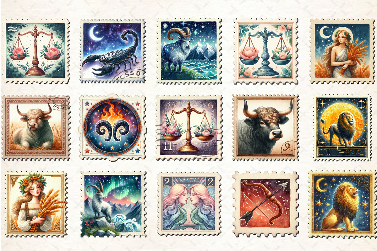 Zodiac Postage Stamps Clipart, an Illustration by Rose Art (Photo 2 of 4)