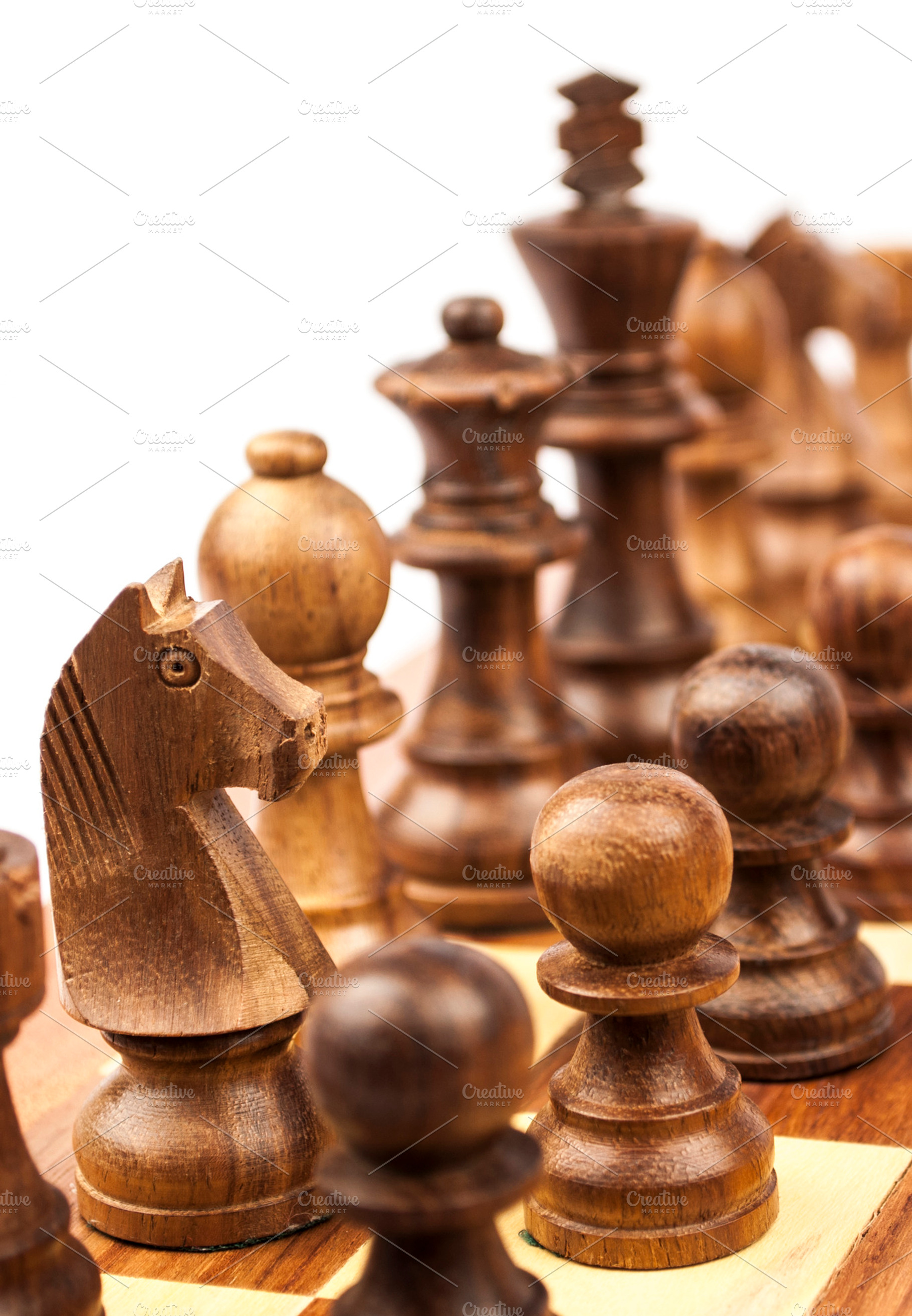 Wooden Knight And Pawn Focused