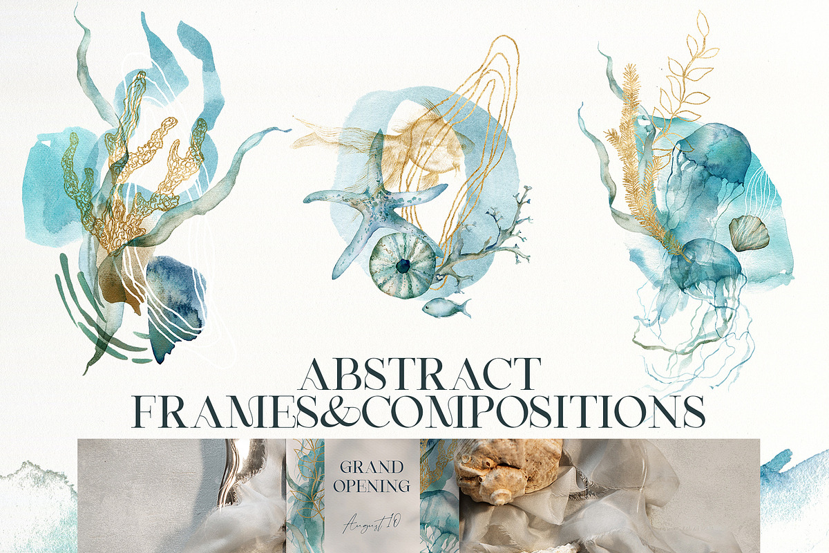 Watercolor ocean animals background, an Animal Illustration by Yuliya Derbisheva (Photo 6 of 13)