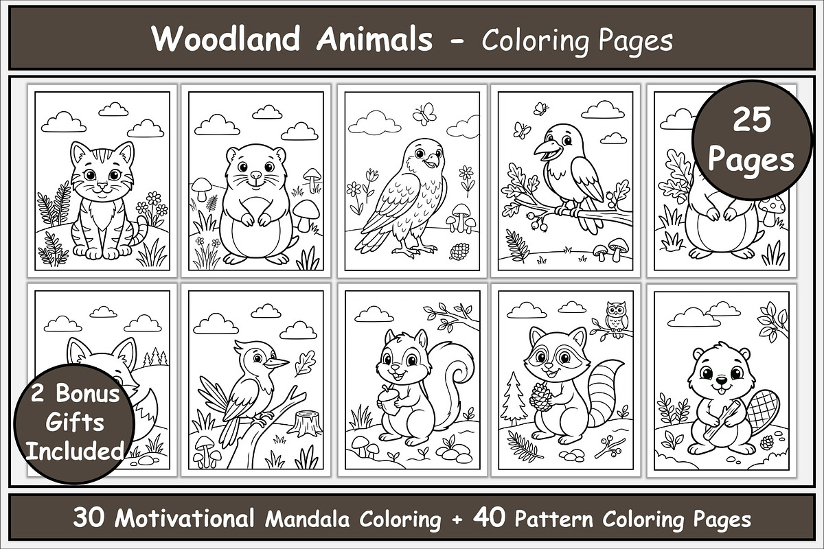 Woodland Animals Coloring Pages, an Animal Illustration by Lamia Emad (Photo 1 of 5)