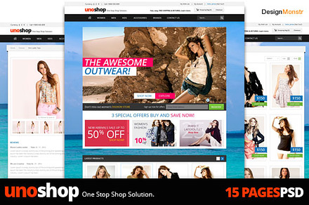 UnoShop Ecommerce PSD Theme 15 Pages