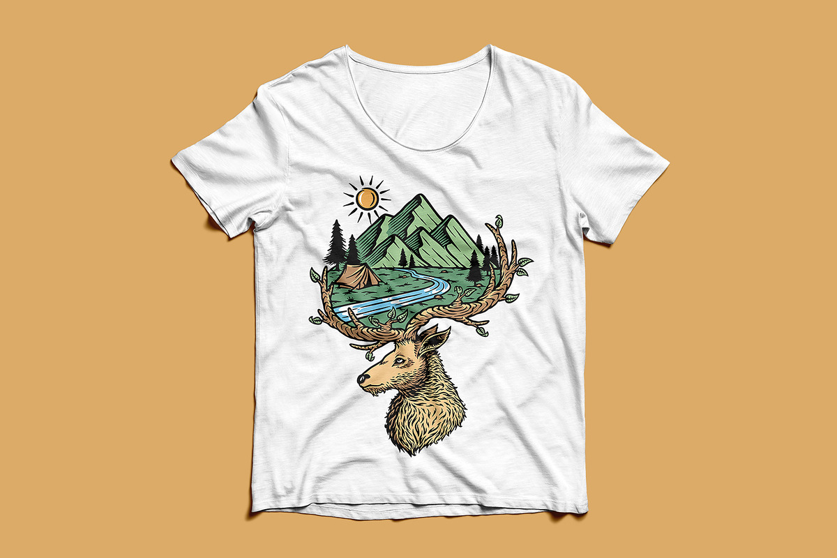 mountain view and deer in nature, an Animal Illustration by gunaonedesign (Photo 4 of 4)