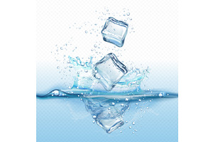 Ice cube dropped water. Iced cubes, an Illustration by Stock-Smart-Start