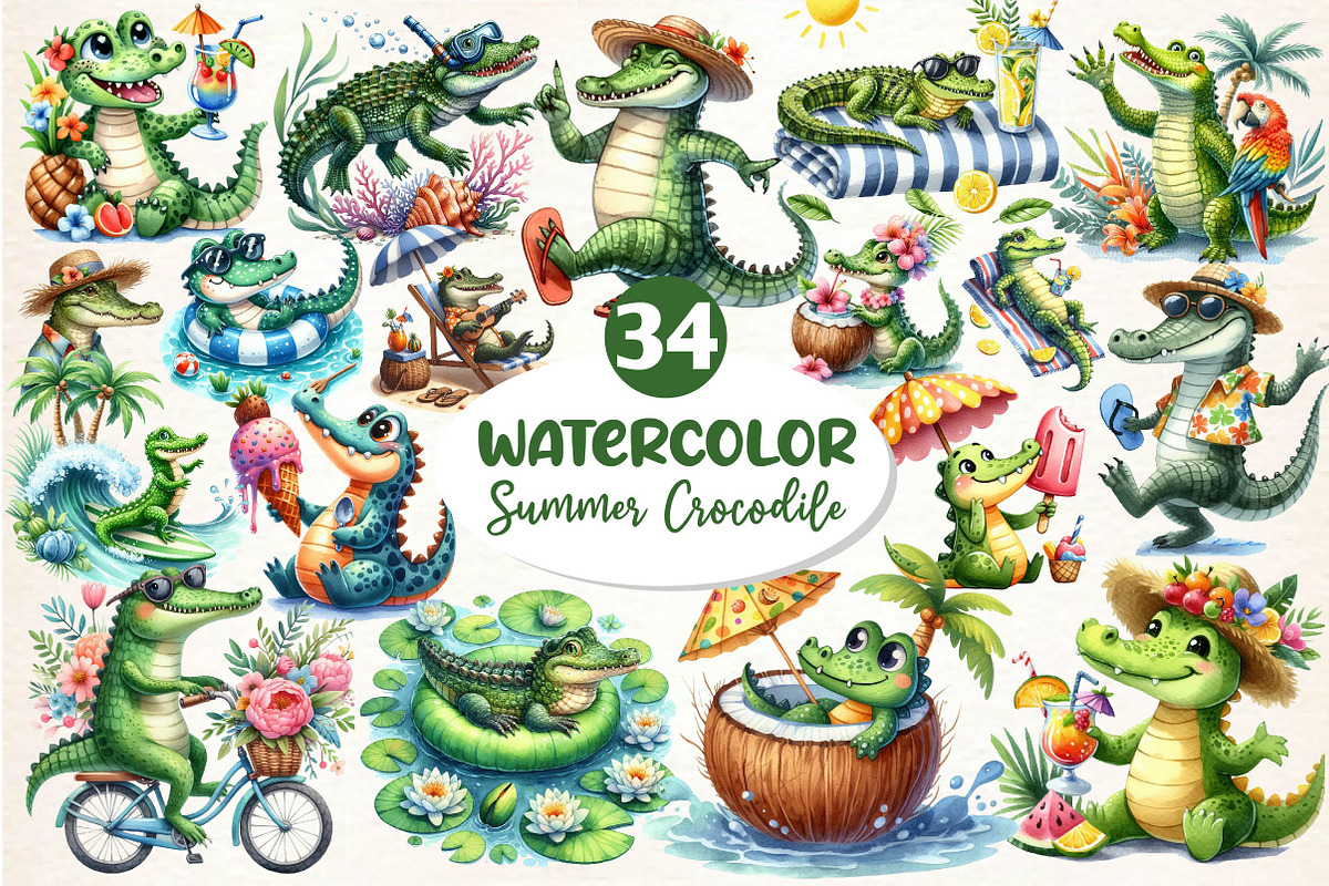 Summer Crocodile Clipart PNG, an Illustration by Dream Creation (Photo 1 of 7)
