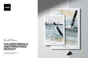 Colored Pencils & Paper Pads Mockup, a Pens & Pencil Mockup by creatsy5