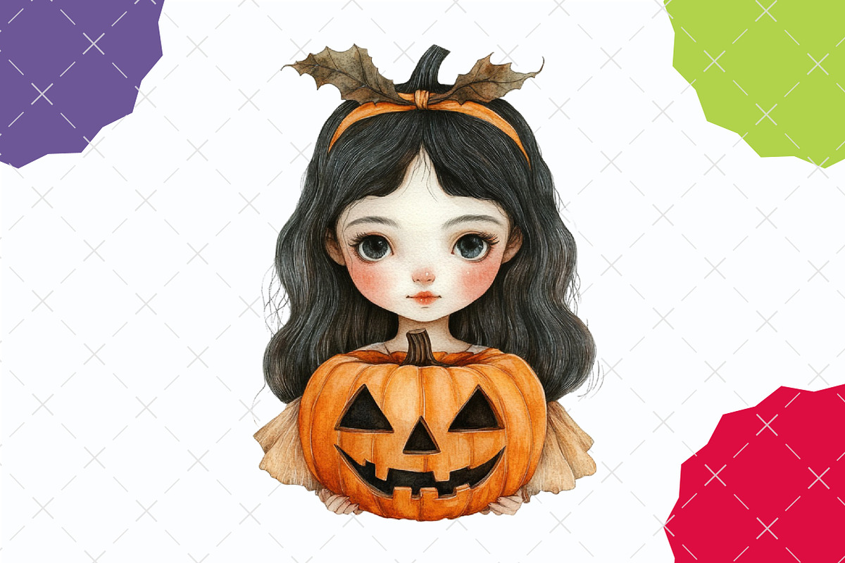 Halloween Girl Watercolor Clipart, an Illustration by designcity5 (Photo 4 of 5)