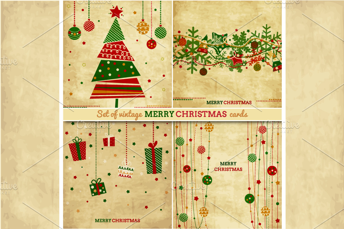 Vintage set of Christmas cards, a Decorative Illustration by SmartDesign (Photo 1 of 2)