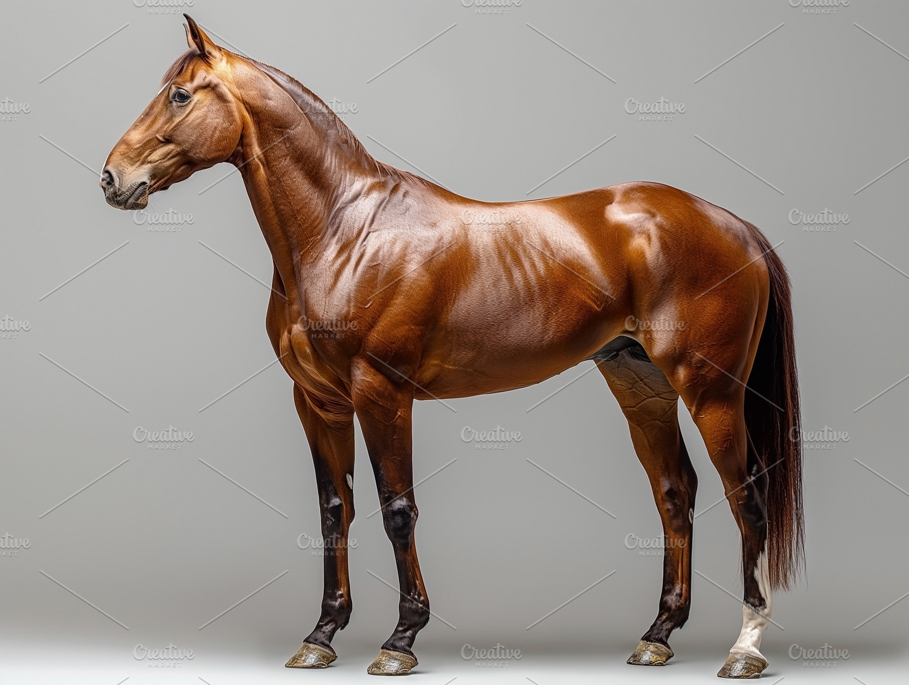 A majestic brown horse stands gracefully, showcasing its strong physique and sh, an Animal Photo by ImageMir