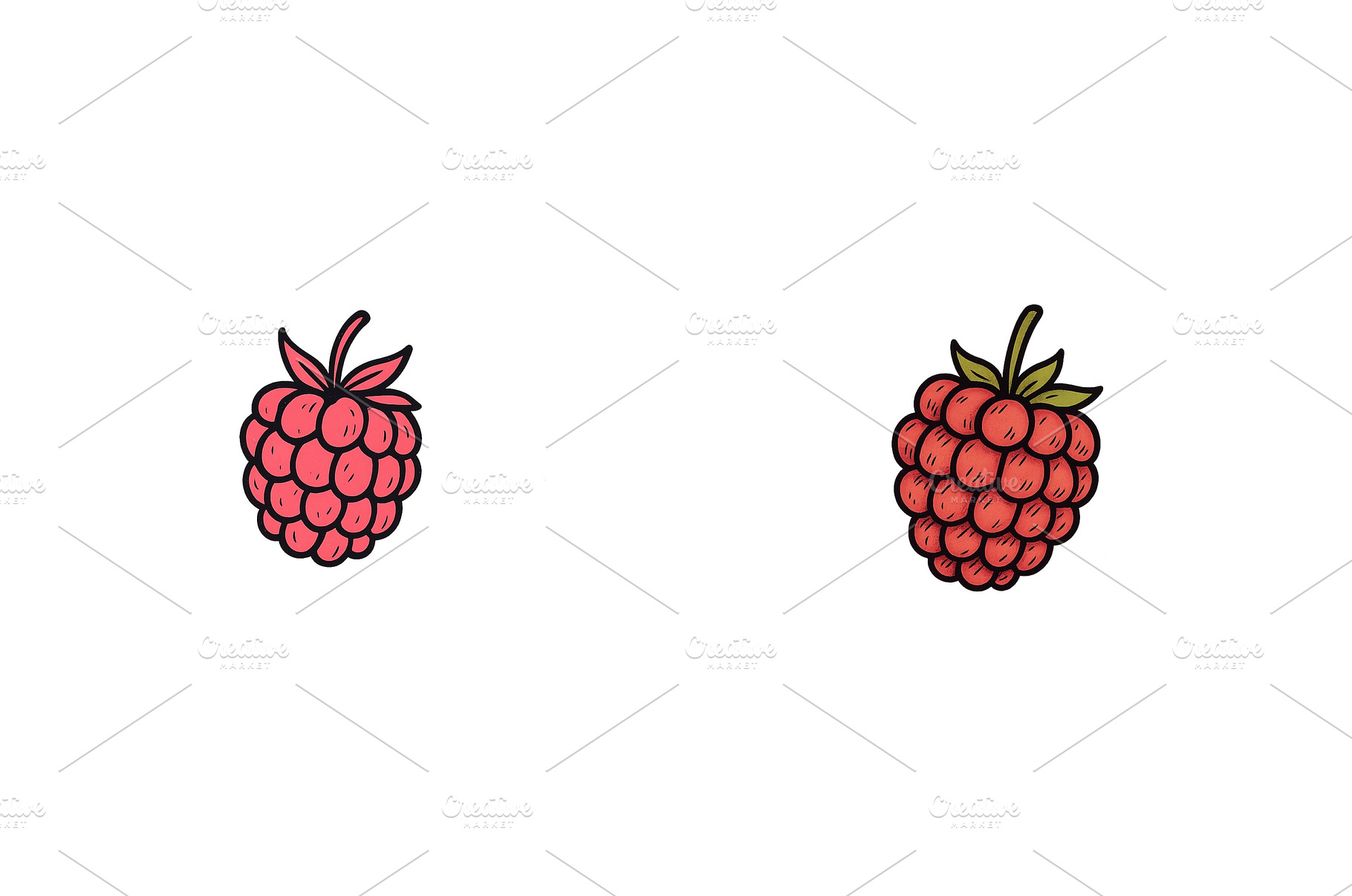 Colorful hand-drawn raspberries on a, a Food & Drink Photo by ZinetroN