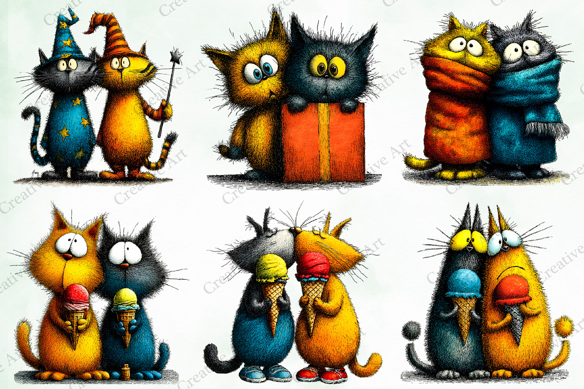 Quirky Cats Friendship Clipart, an Illustration by Creative Art (Photo 6 of 10)