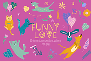 Funny Love - Hearts, Cats and Dogs, an Animal Illustration by PenguinArtStudio (Thumbnail 1 of 10)