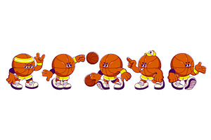 Retro cartoon basketball mascots in, a Sport Illustration by art PVP - market