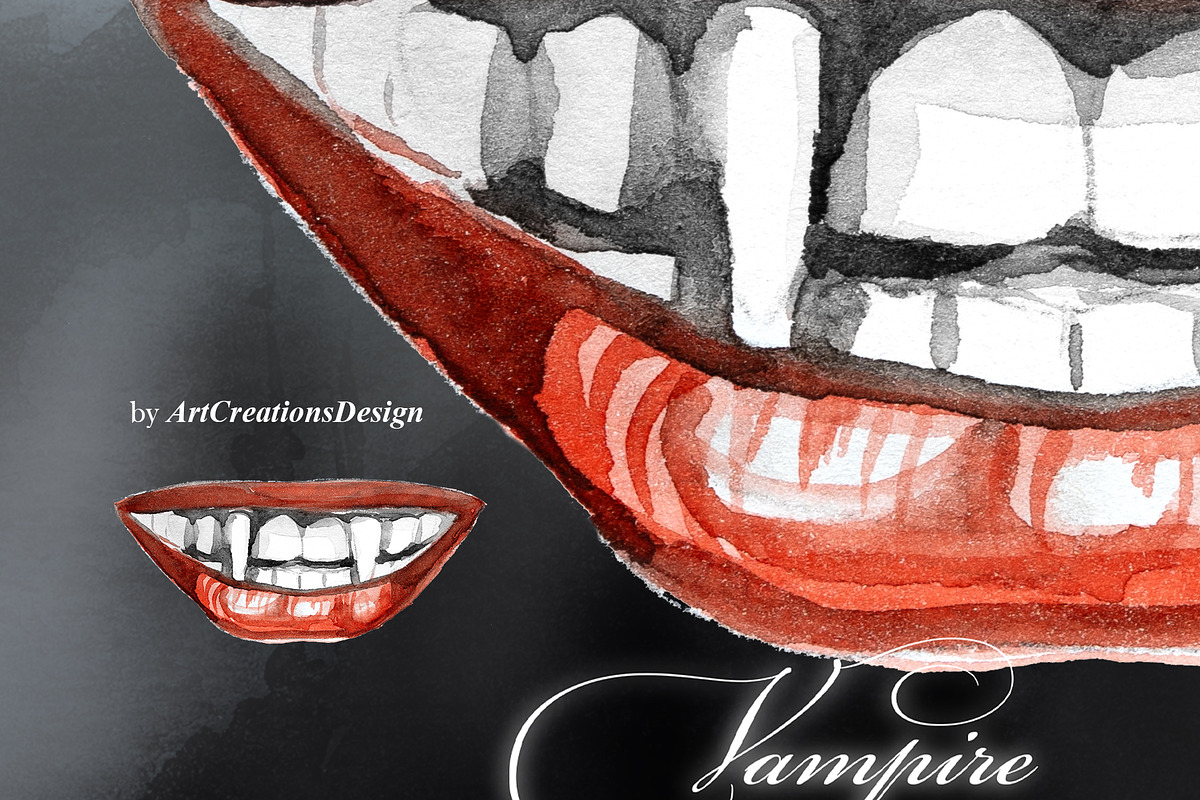 Vampire Watercolor Clipart Set, an Object Graphic by ArtCreationsDesign (Photo 11 of 11)